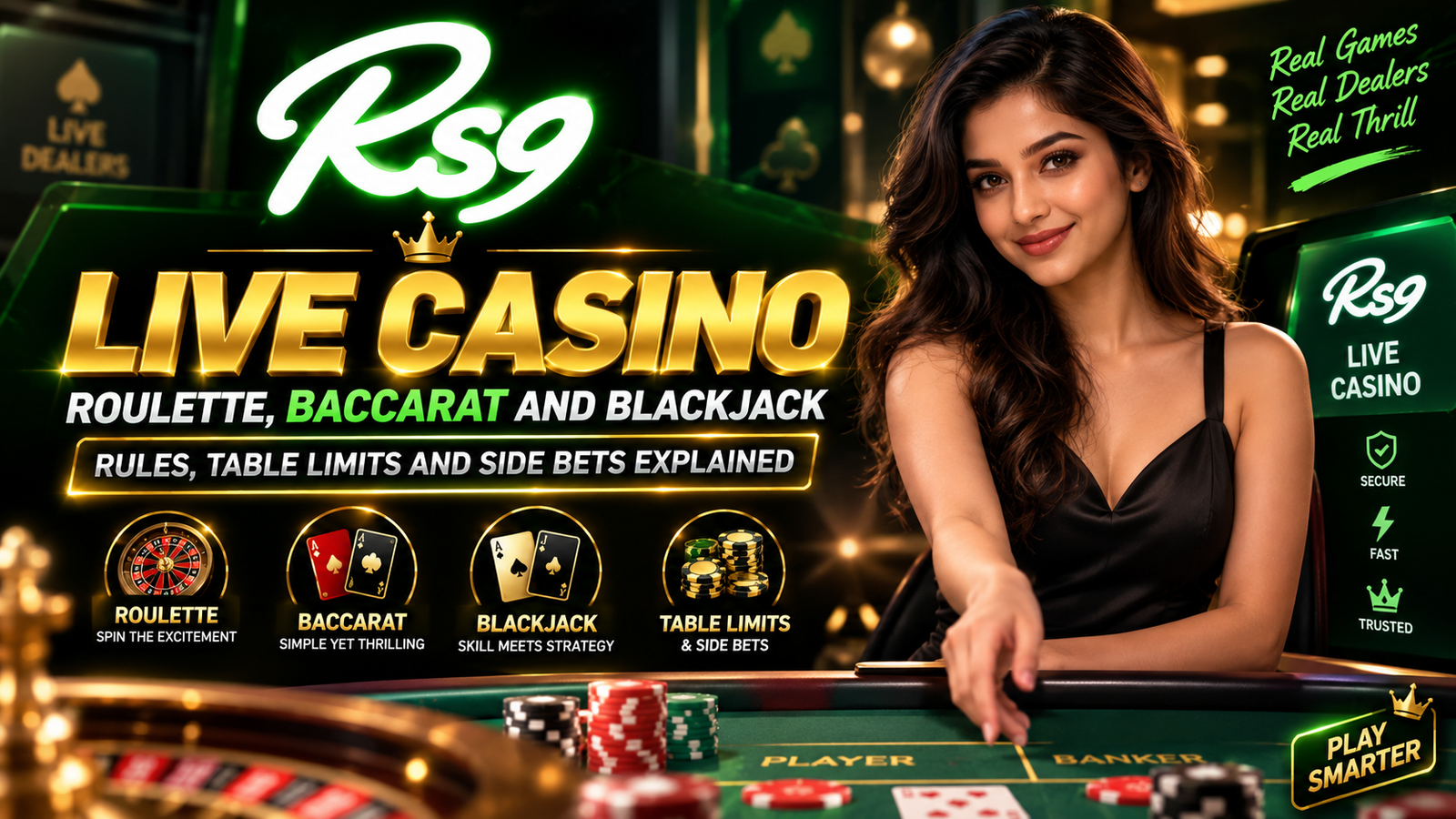 rs9 live casino lobby showing roulette, baccarat and blackjack tables with a live dealer