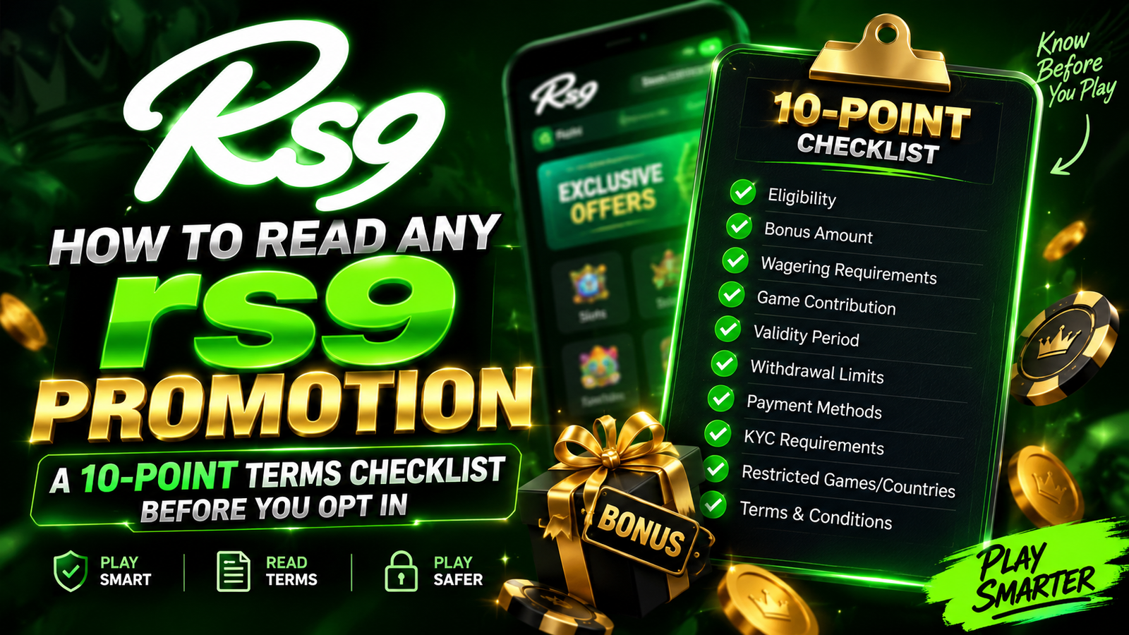 rs9 promotion terms checklist showing ten points to check before opting in to a bonus
